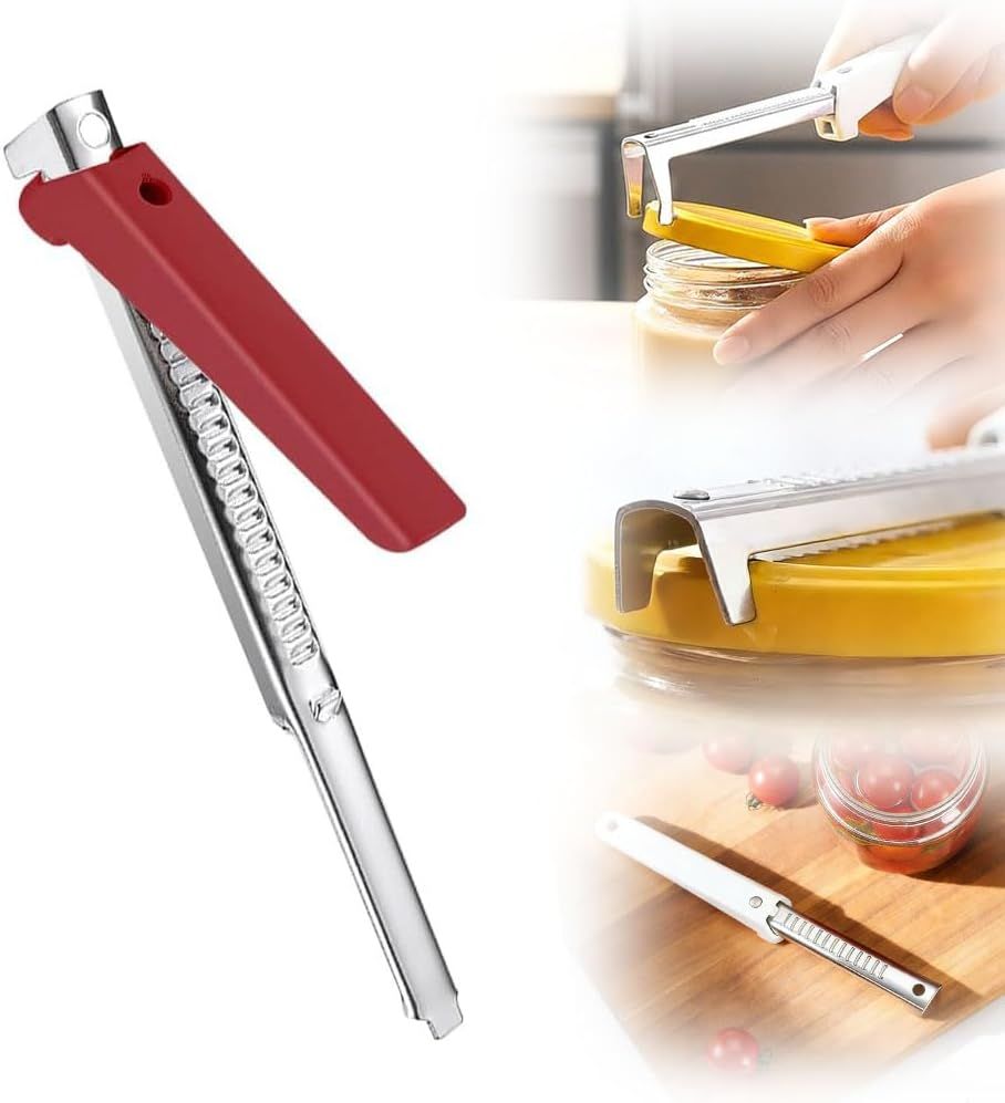 Adjustable Jar Opener for Weak Hands & Seniors - Stainless Steel Can Opener with Comfort Grip, Multifunctional Bottle & Lid Opener for Kitchen, Arthritis Friendly red