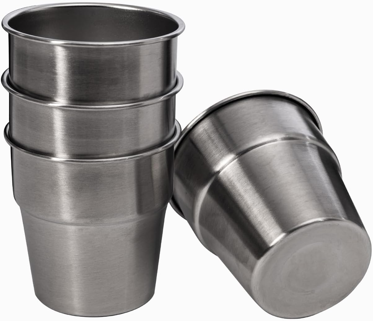 Camping Cups - Stainless Steel, 4 Pack, Unbreakable Metal Cups for Drinking, Stackable for Easy Storage - Durable Outdoor Drinkware for Camping, Hiking, and Traveling