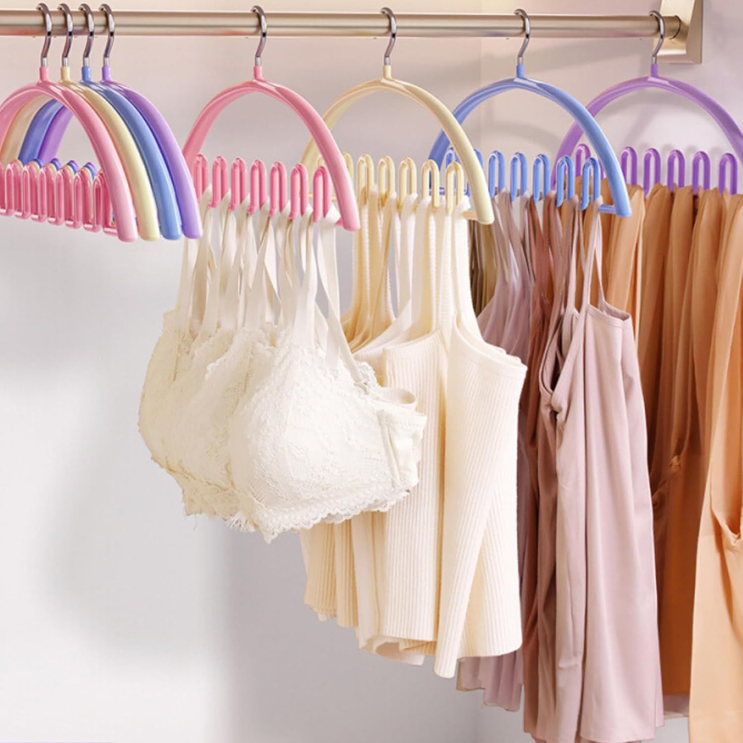 5 Pack Wave Hangers with Hooks for Bras Lingerie Cami Tops, Space-Saving Storage Multi-Functional Closet Organizer Hook Blue,5