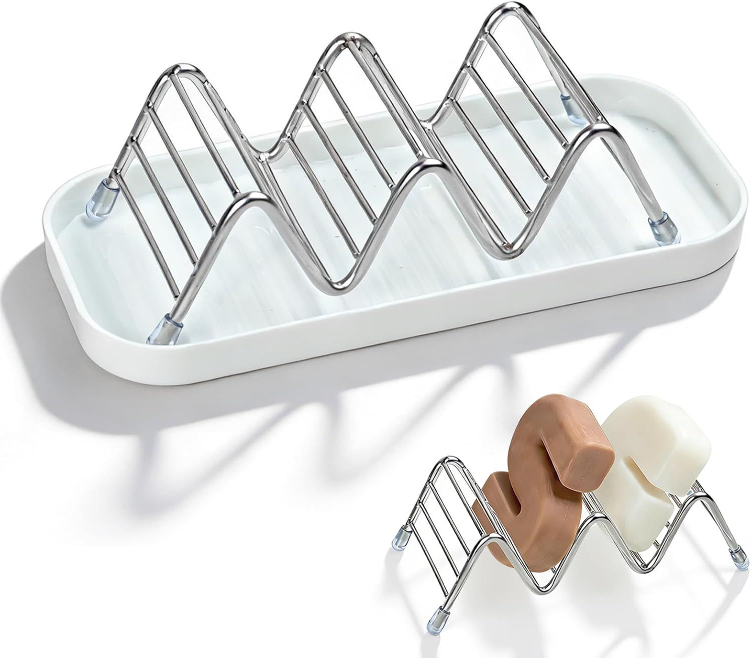Shower Soap Shampoo Bar Holder, Stainless Steel Self Draining Bathroom Soap Dish Holder with Water Tray, Shower Caddy for Shampoo Bars, Conditioner Bars & Soap 7.4"×3.2"