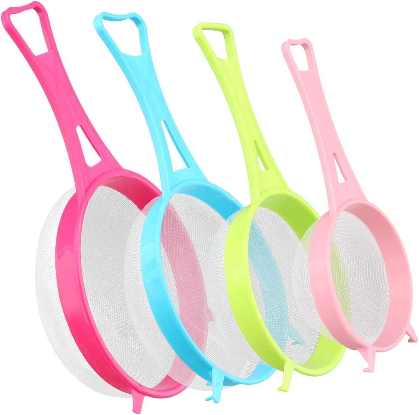 4Pcs Fine Mesh Strainer Set, Solid-Liquid Separator Gadget, Plastic Flour Colander with Non Slip Handles, Kitchen Tools for Yogurt Baking Tea Coffee Juice Pasta 4 Size