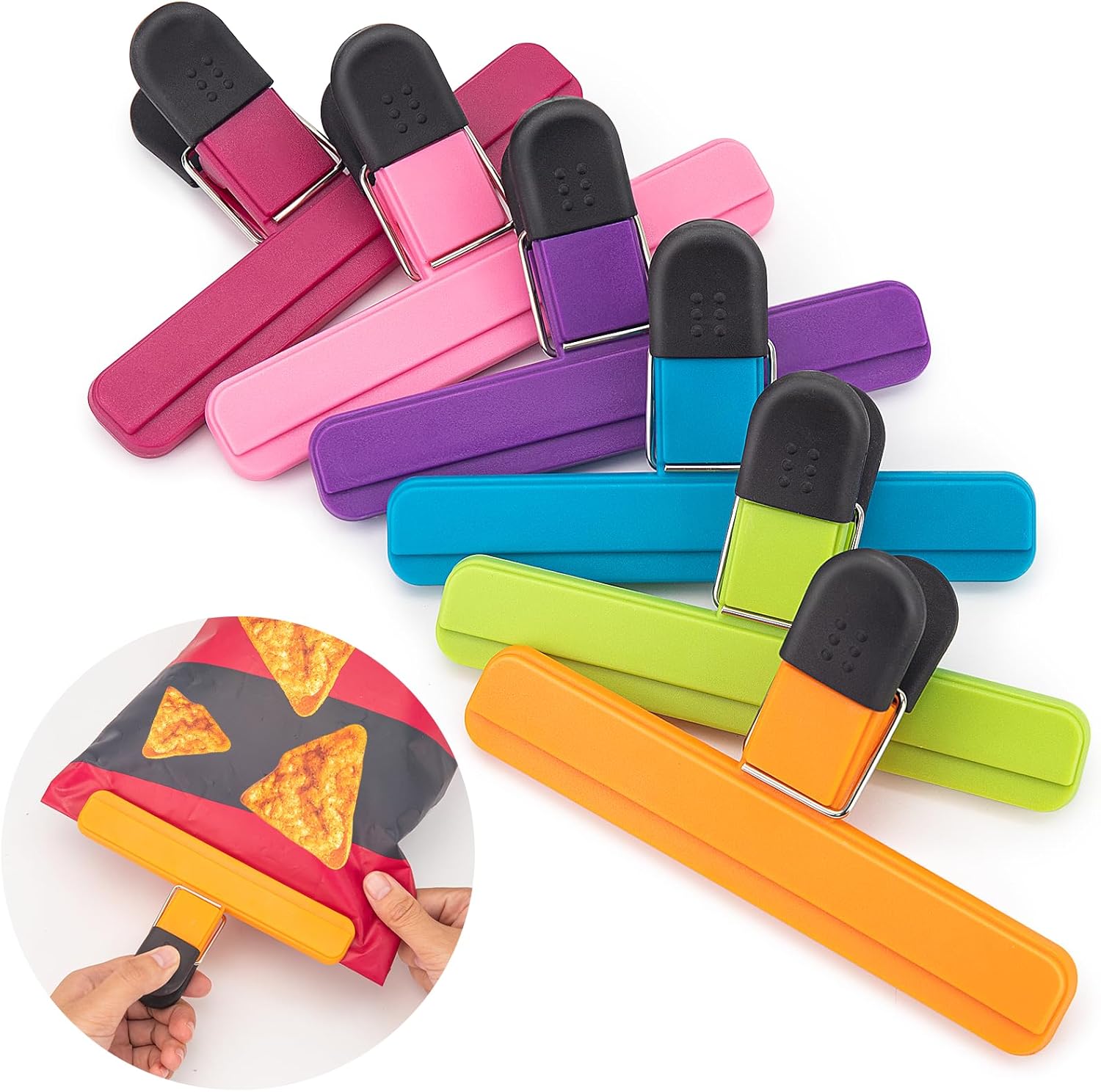 6 Pack Chip Bag Clips, Large Bags Clip for Food Storage, Snack Clips for Chips and Other Food Bags, Plastic Heavy Duty Sealing Clip for Home, Office and More 6 x 3.5 Inch