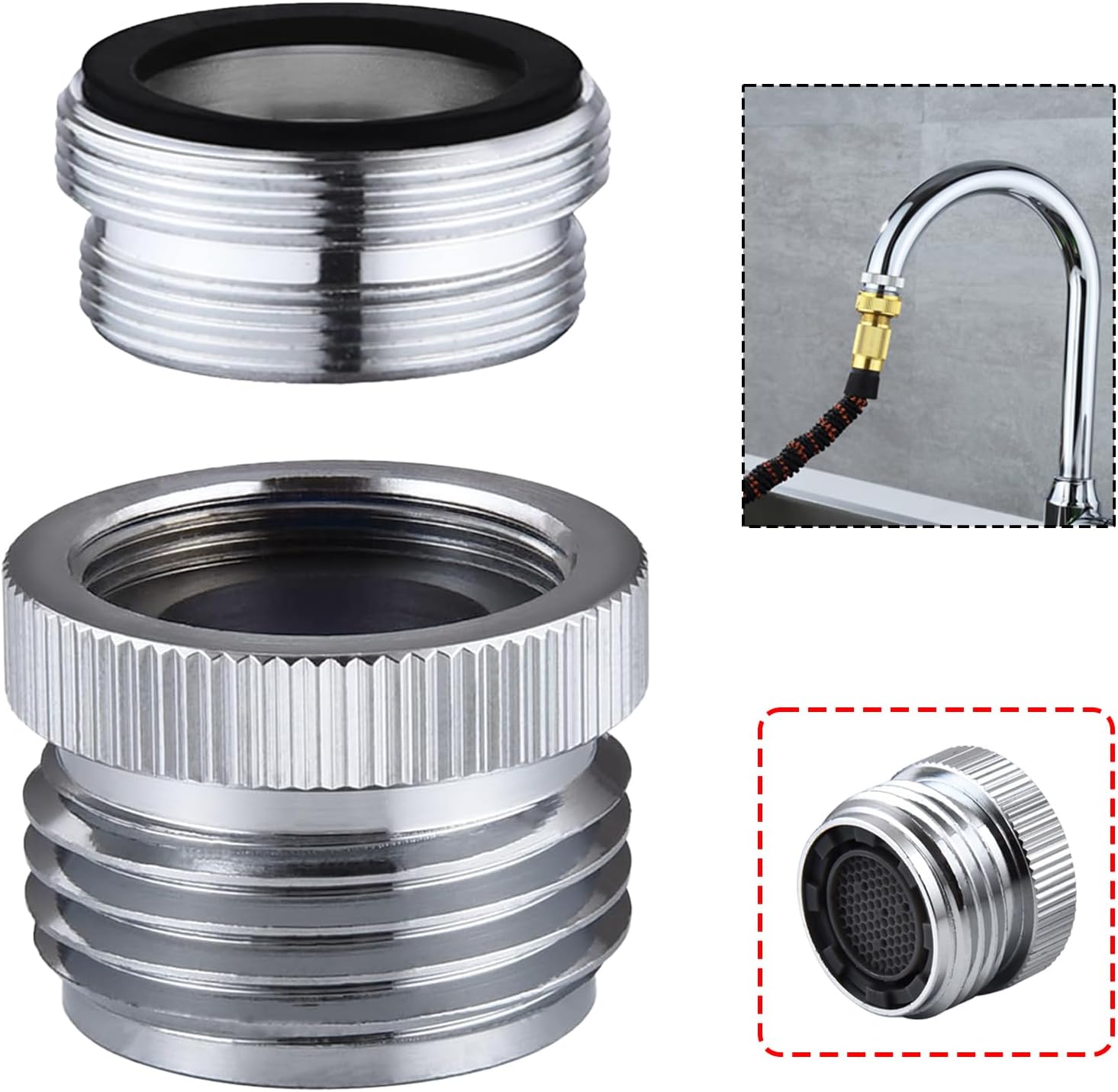 Faucet Adapter with Aerator, Sink Faucet to Garden Hose Adapter, Faucet Adapter to Garden Hose for Kitchen and Bathroom, hose attachment to sink,3/4" GHT Thread Chrome.