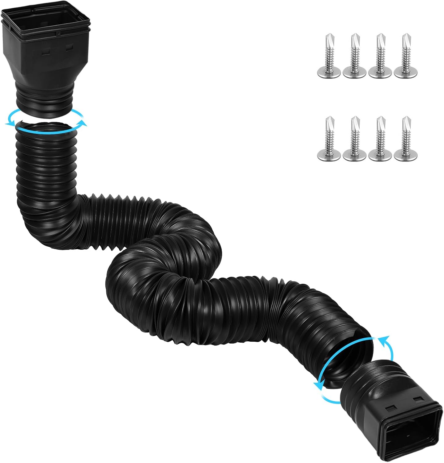 11.5ft Long Gutter Downspout Extensions Flexible, 4" Diameter Drain Downspout Extender, Down Spout Drain Extender for Rainwater Drainage, Extendable from 2.6ft to 11.5ft Black