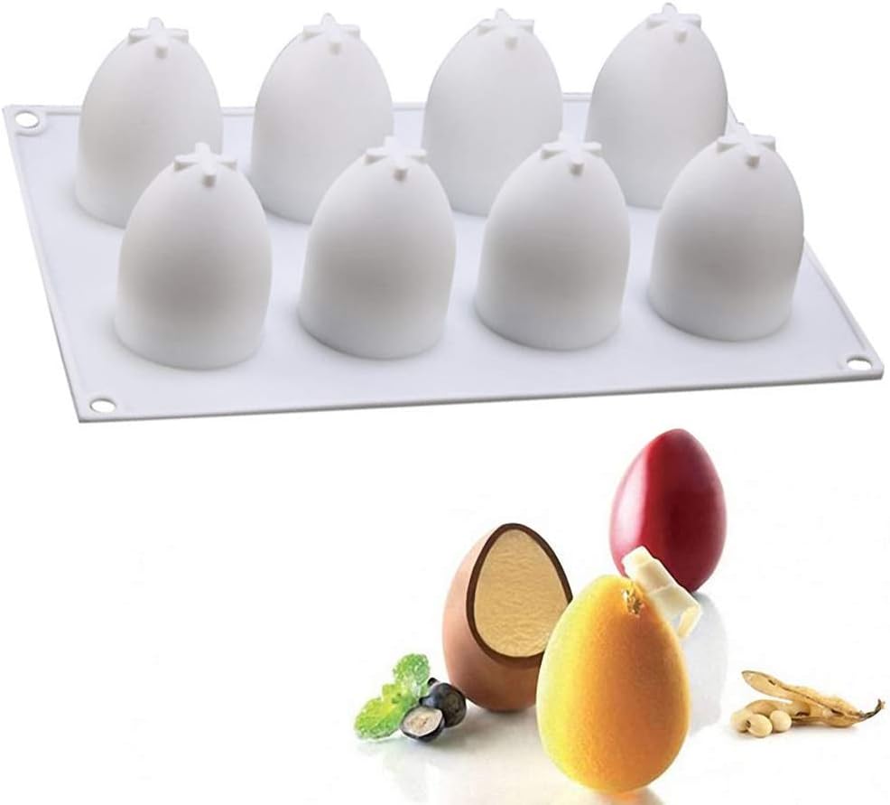 Easter Egg Silicone Mold for Baking Chocolate Easter Eggs, Mousse Cake, Jello, CheeseCake, Ice Cream, Dessert, Cake Decoration Mold 8-Cavity