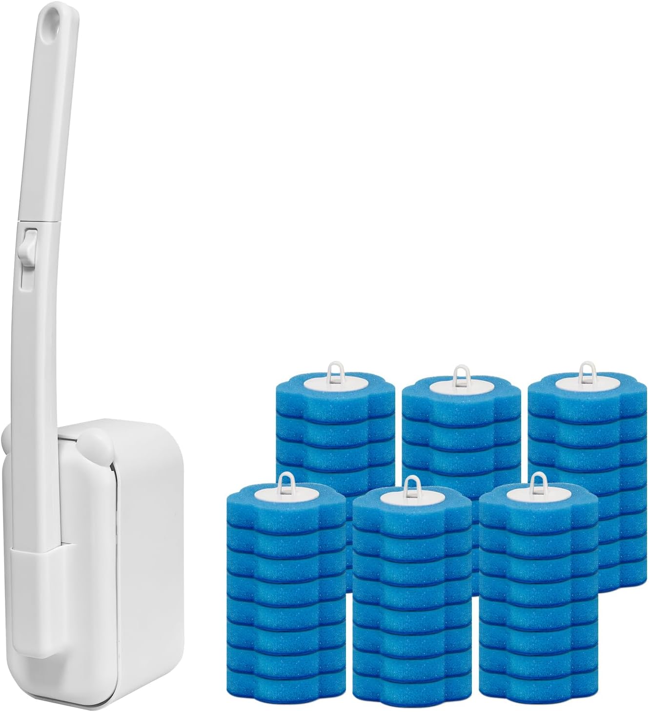 Disposable Toilet Brush with 48 Refills,Toilet Cleaning Supplies,Toilet Wand Brush Starter Kit,Wall Mounted Toilet Bowl Cleaner Brush with Holder for Bathroom Deep Cleaning & Hygiene White