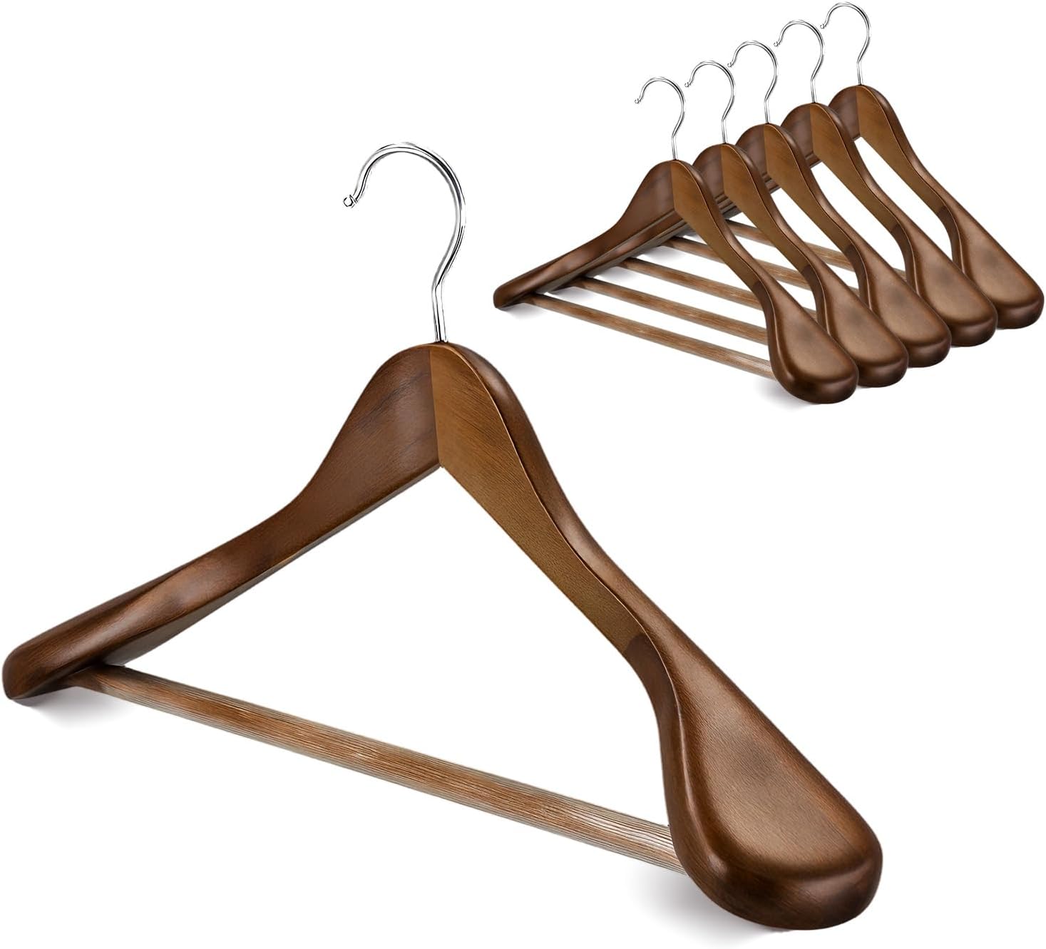 Premium Wooden Hangers 6-Pack – Wide Shoulder Non-Slip Design for Coats, Jackets & Suits | 360° Rotating Closet Organizers | Durable & Space-Saving Vintage Wood