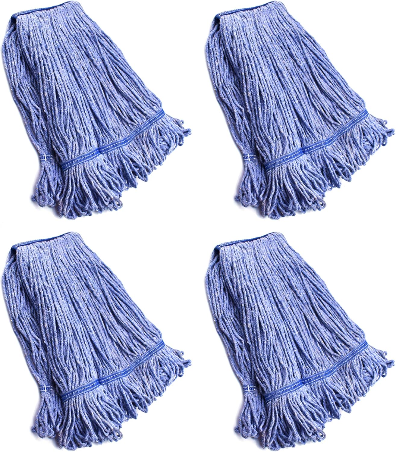 String Mop Heads Replacement Heavy Duty Commercial Grade Blue Cotton Looped End Wet Industrial Cleaning Mop Head Refills 4, Medium