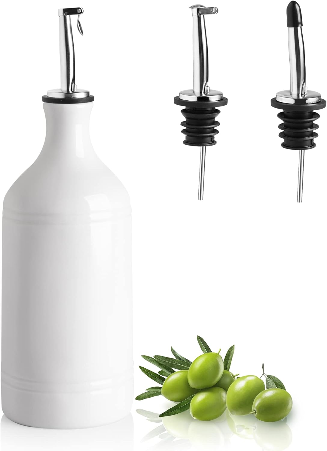 Ceramic Olive Oil Dispenser Bottle, Opaque Oil Cruet Protects Oil to Reduce Oxidation, Suitable for Storage Oil, Vinegar, Coffee Syrups & Other Liquids, Pack of 1, 15.5 Fl Oz White