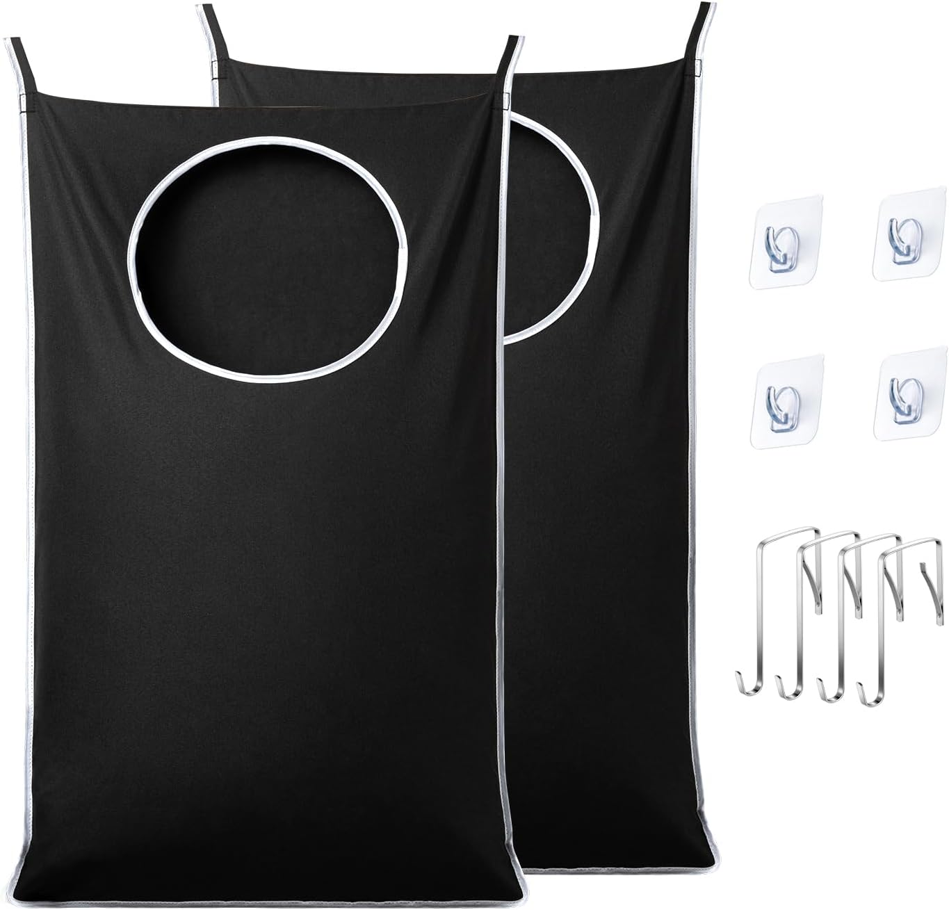 2 Pack XL Hanging Laundry Hamper, Extra Large Tear-Resistant Door Organizer with 2 Hook Types, Space-Saving Laundry Bag 36.5" x 22", Black
