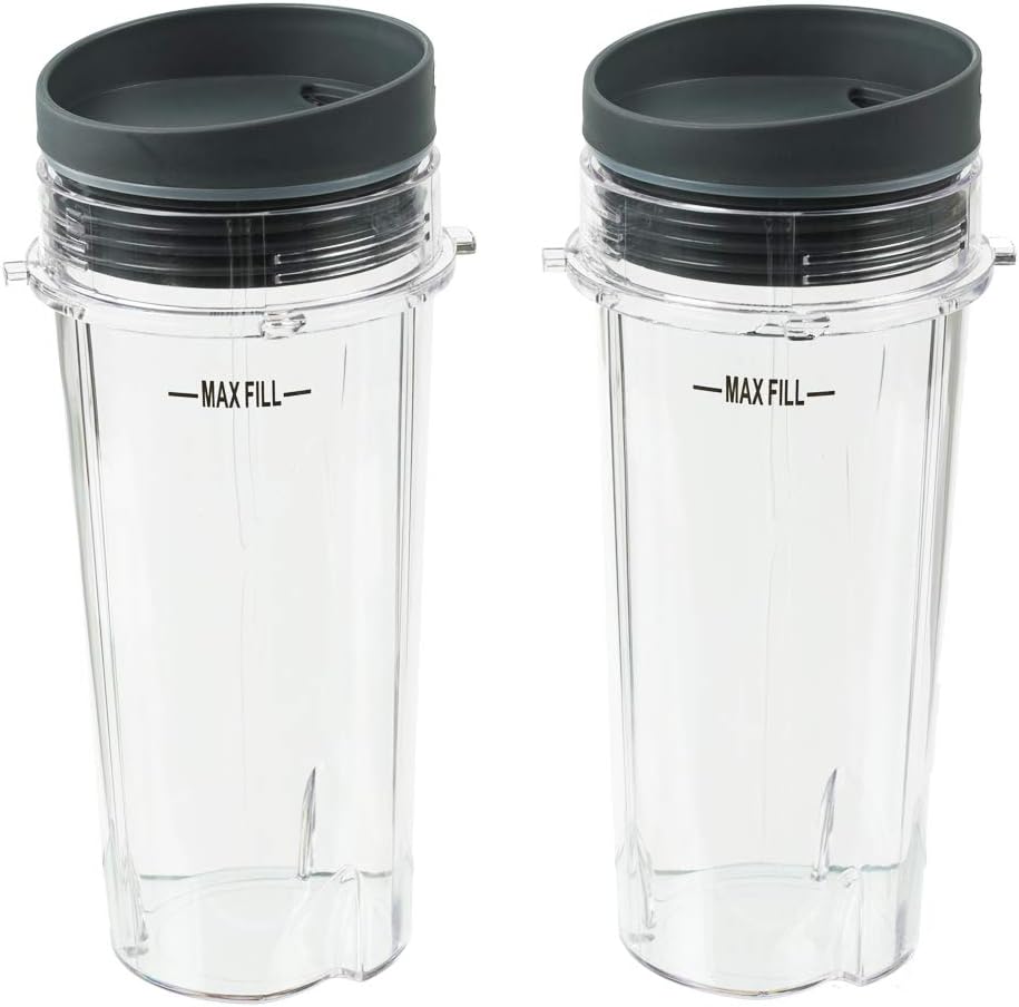 Blender Cups Fit for Ninja, Replacement Parts 16OZ Cups with Lids, Blender Accessories Compatible with Nutri Ninja Auto IQ Series BL620C BL660 BL740 BL780 QB3000 2 Pack