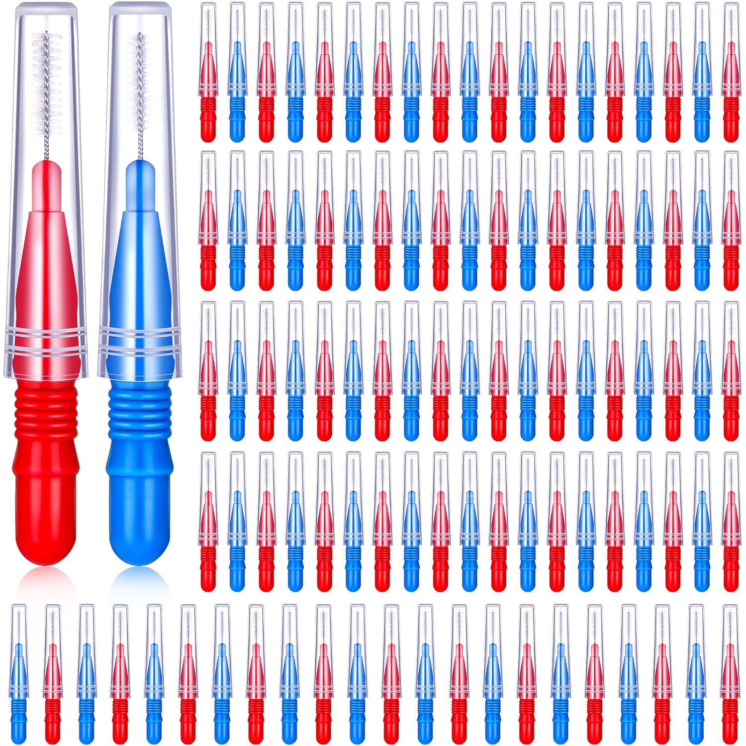 100 Pcs Braces Dental Brush Flosser for Cleaner Interdental Brush Toothpick Tooth Flossing Head Oral Dental Toothpick Cleaners Cleaning Tool Red and Blue
