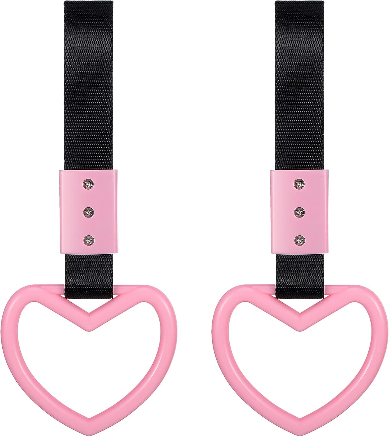 2 Pieces Heart Shaped Car Handle Straps Drift Charm Rear Bumper Warning Ring Decor Subway Bus Broken Heart Handle for Car Interior Light Pink