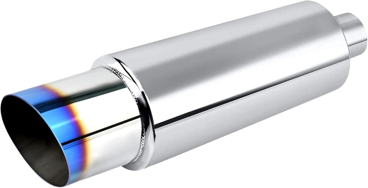 Exhaust Muffler, Stainless Steel Exhaust Tip, Universal 14.6" Length Burnt, 2" Inlet 3" Outlet
