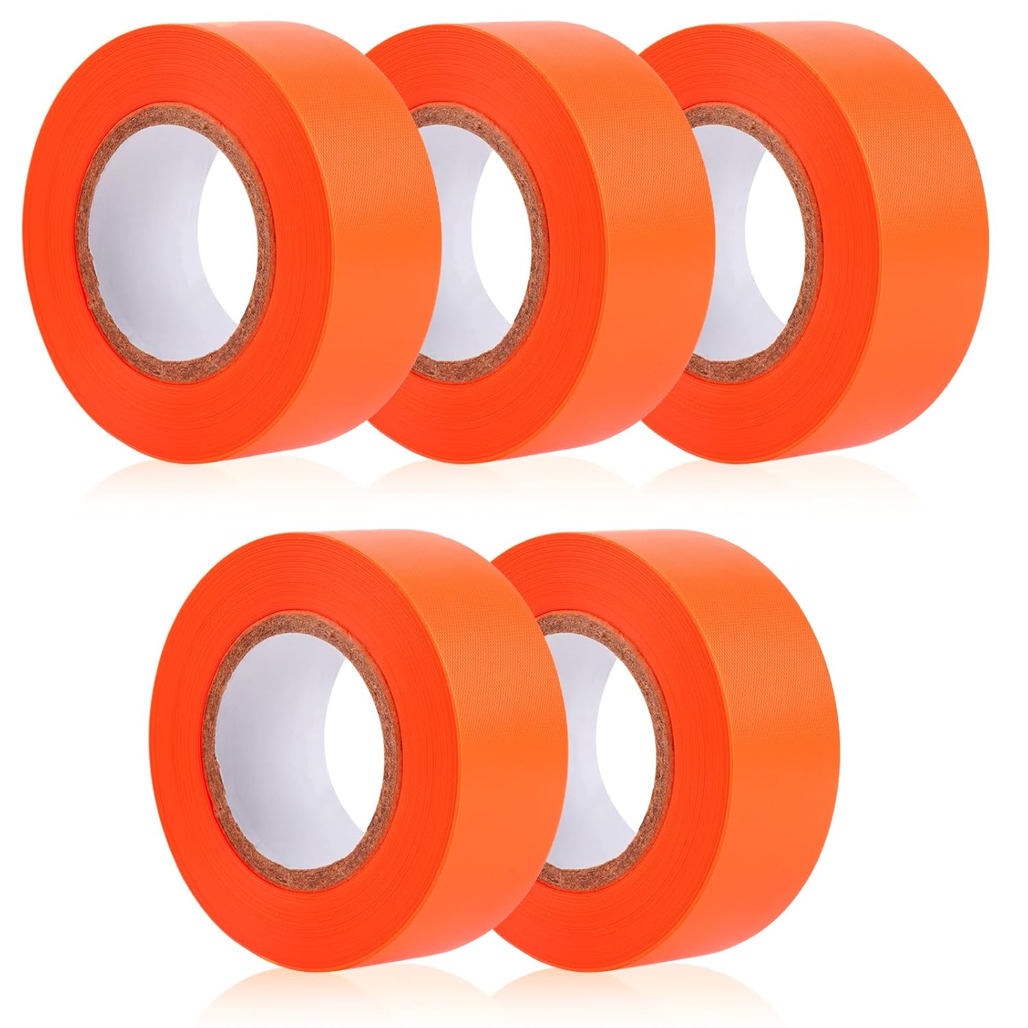 5 Pack Orange Flagging Marking Tape, 1" x 100′ Non-Adhesive Survey Ribbon Rolls, Fade-Resistant Tapes for Hunting Trail, Tree, Boundaries and Hazardous Areas Orange