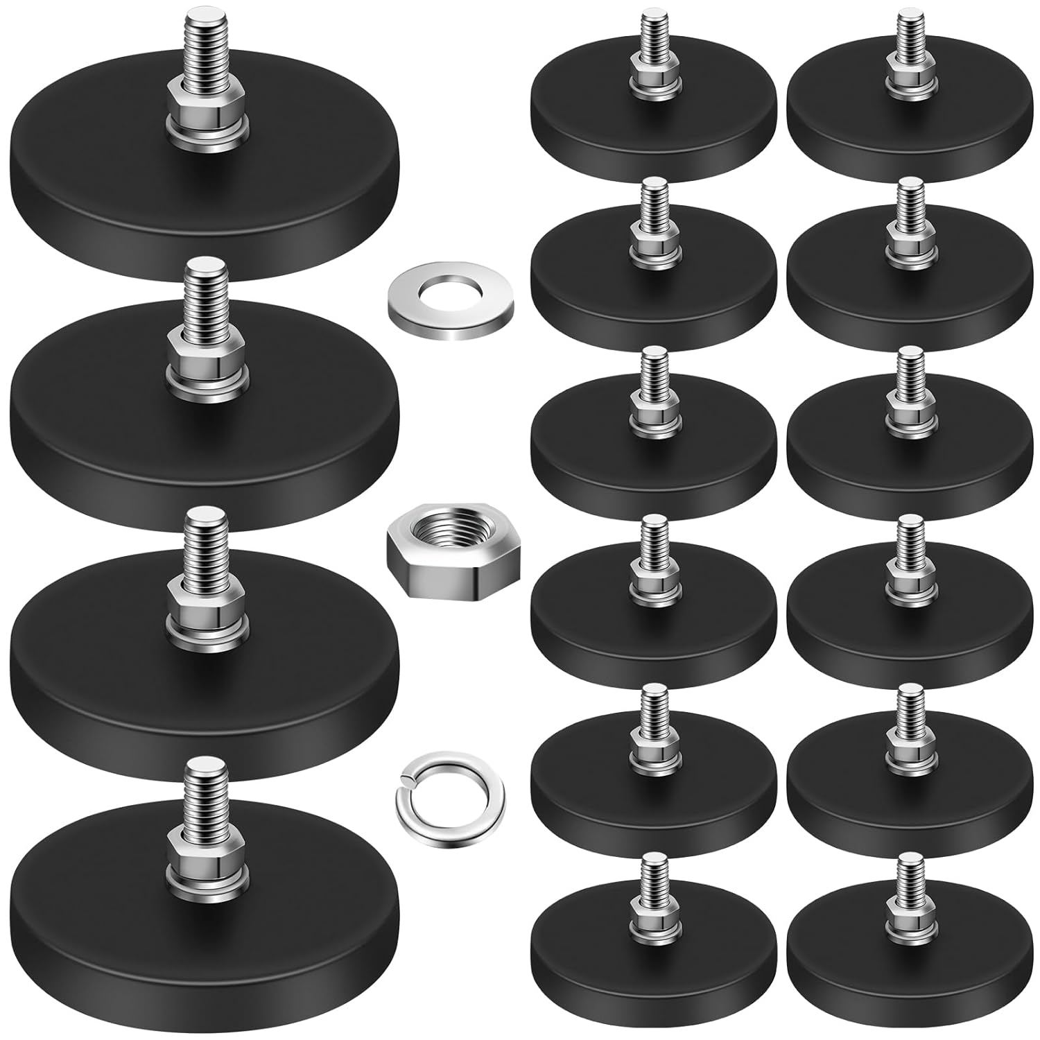16Pack Rubber Coated Magnets, 30LBS Rubber Coated Neodymium Magnets with M5 Magnetic Assembly Base for Light Bar Mirror Camera Tool 1.69 Inch