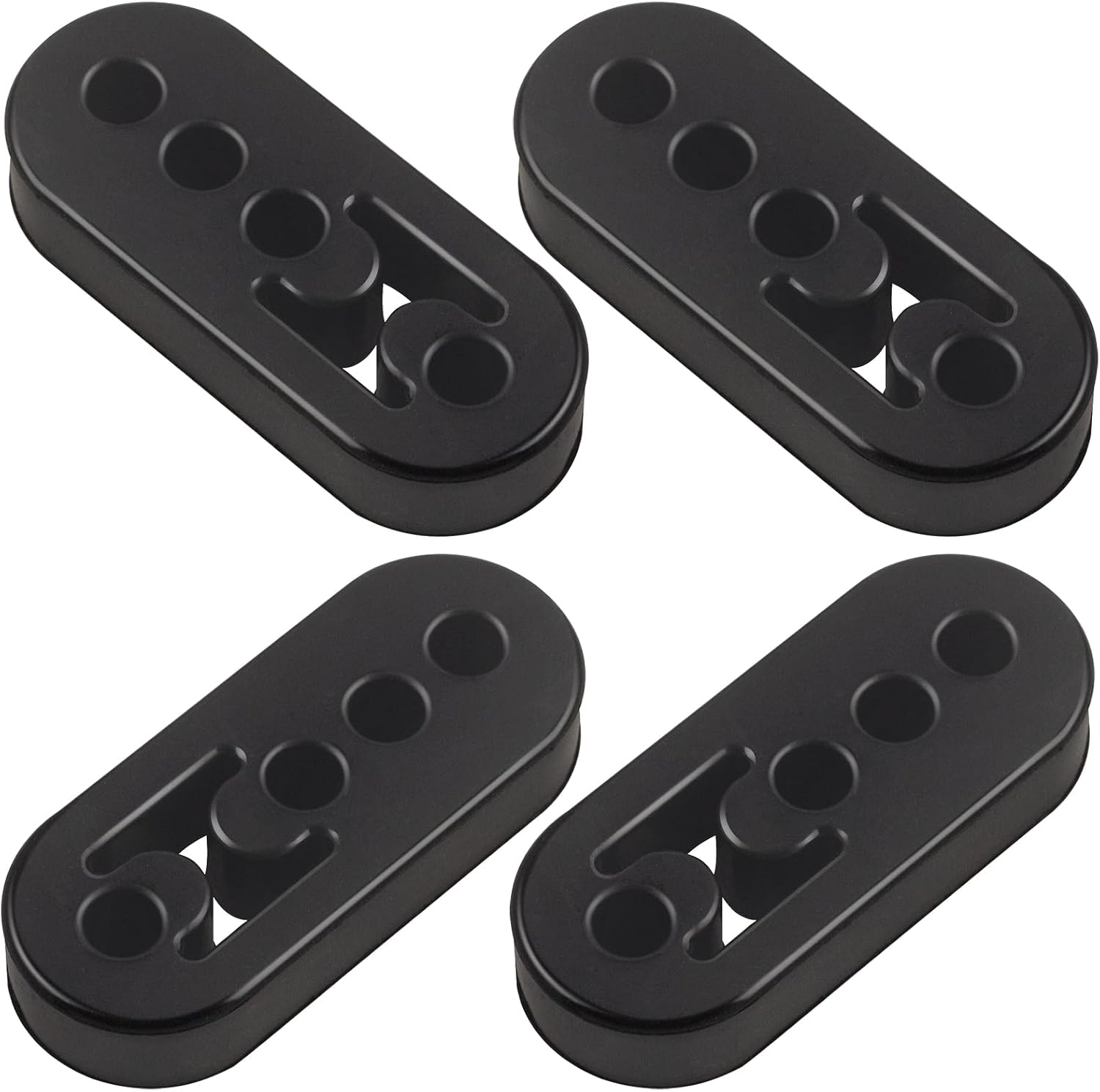 Rubber Exhaust Hanger 4 Pack, 4 Holes Adjustable Muffler Hanger, Universal Muffler Exhaust System, Insulator Bushing Mount, Weather-Proof High Density Tail Pipe Hanger