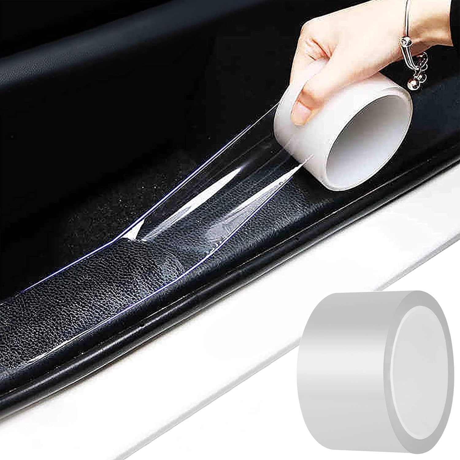 Anti-Scratch Anti-Collision Adhesive Strip Car Door Edge Guard Protector Strip Car Door Scuff Plate Protectors Transparent Invisible Tape for Rear Bumper/Door 33Ft x 2In