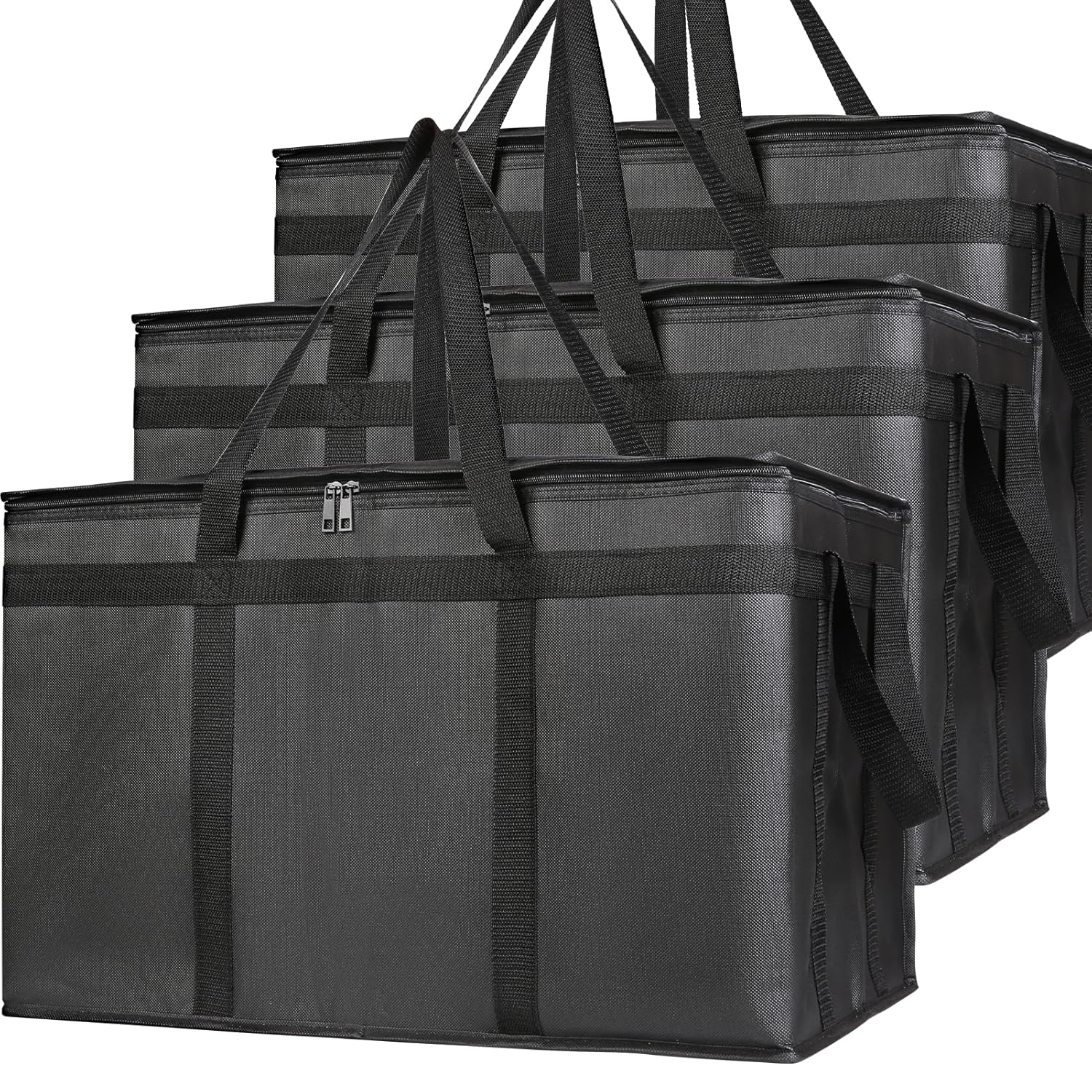 3-Pack Insulated Food Delivery Bag, XXXL Pizza Cooler Bags, Rideshare Delivery Bag, Thermal Cold/Hot Styrofoam Carrier for Catering/Shopping/Travel/Car, Warmer/Frozen