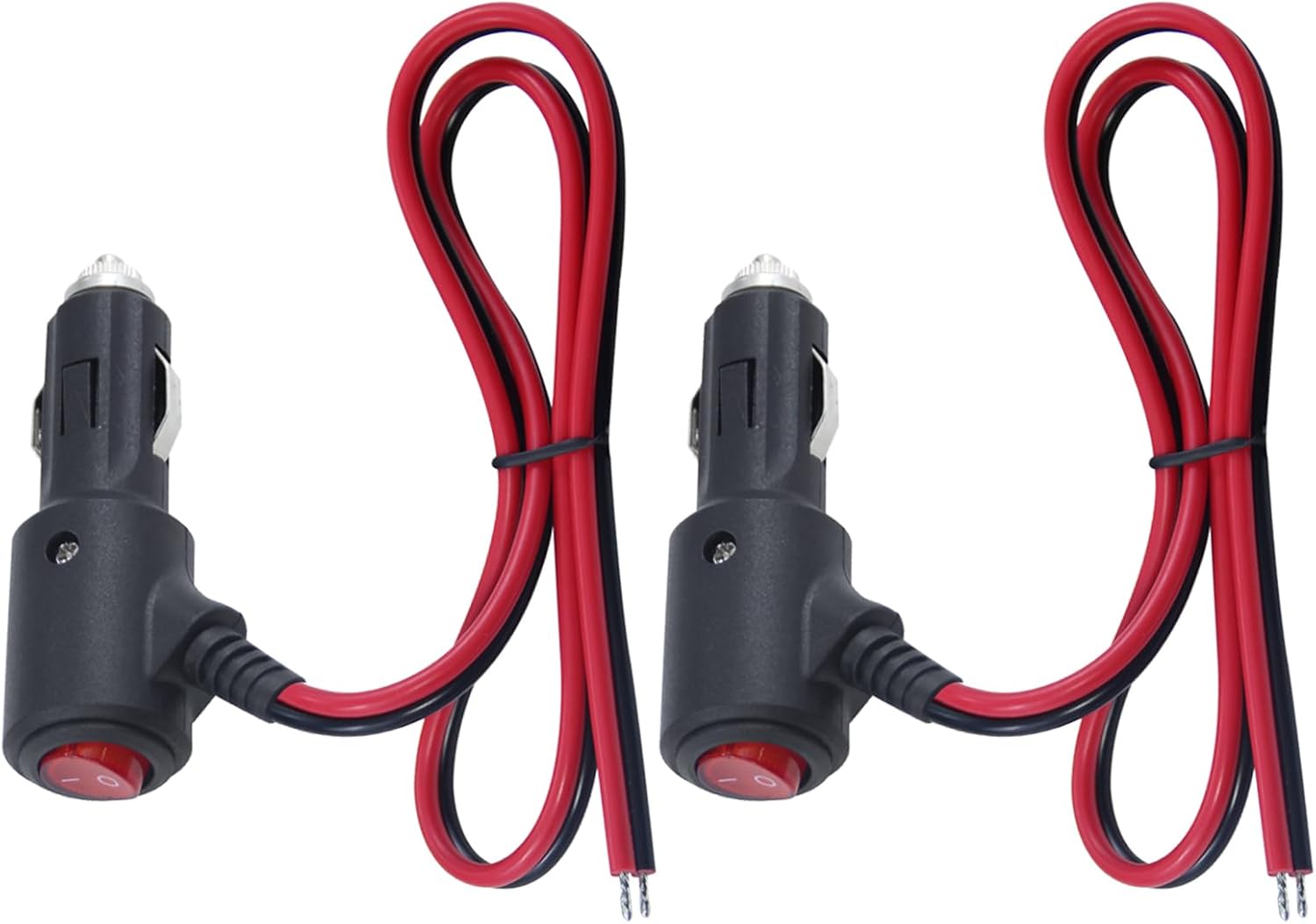 12Volt Replacement Cigarette Lighter Male Plug with On Off Switch - 2FT 12V Fused 15amp Cigarette Male Plug with 16gauge Leads, 12V DC Car Plug for Car Cooler,Cb Radio, Air Compressor 2PACK