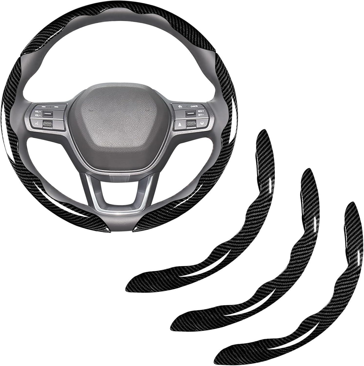Carbon Fiber Steering Wheel Covers 3 Piece Clip on Steering Wheel Cover Black