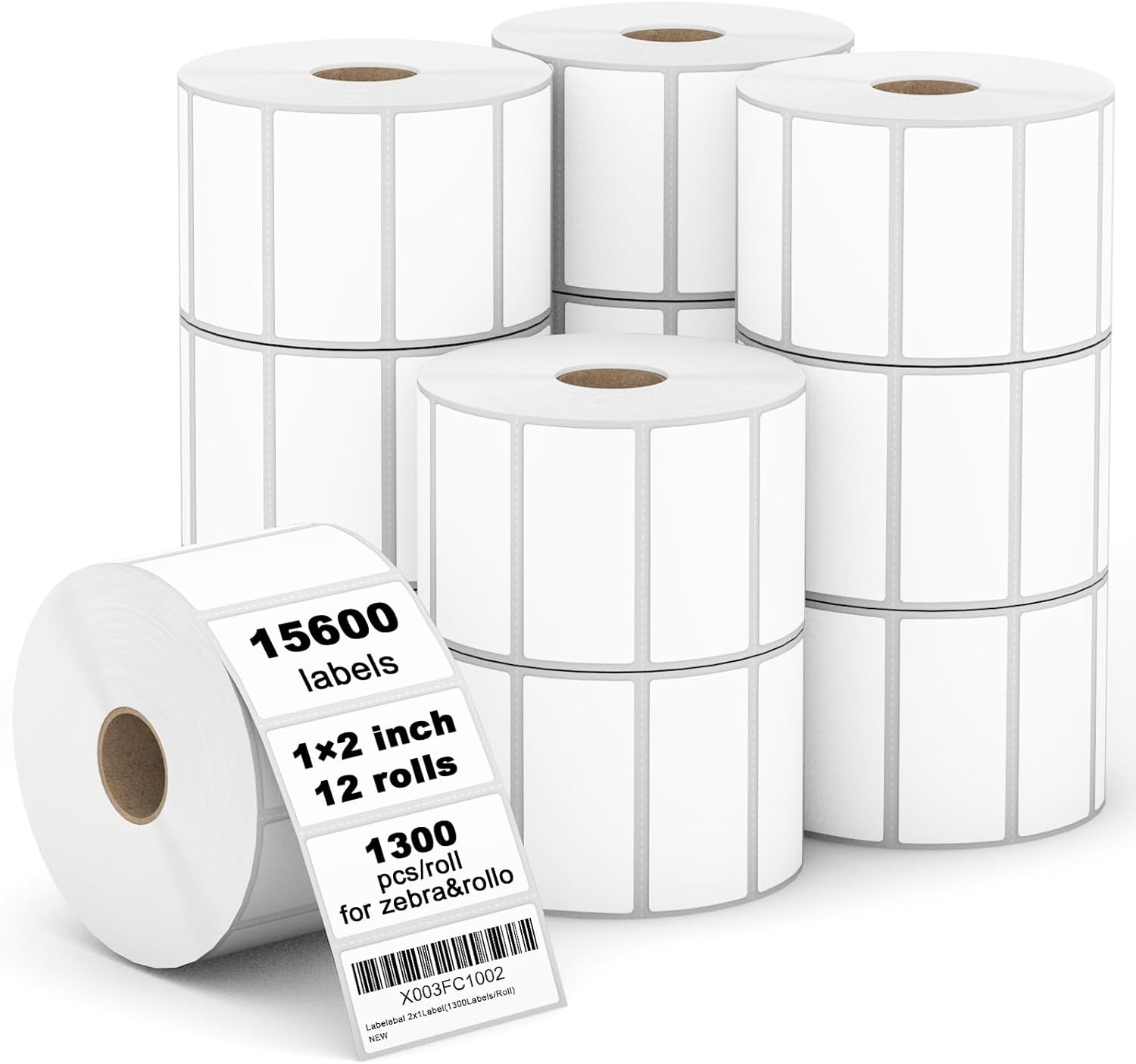 【15600 Labels/12 Rolls】 3-Proof 1" Core 2" x 1" Direct Thermal Label 51mm x 25mm Multipurpose Shipping Address Barcodes Labels Compatible for Zebra & Rollo Desktop Label Printer