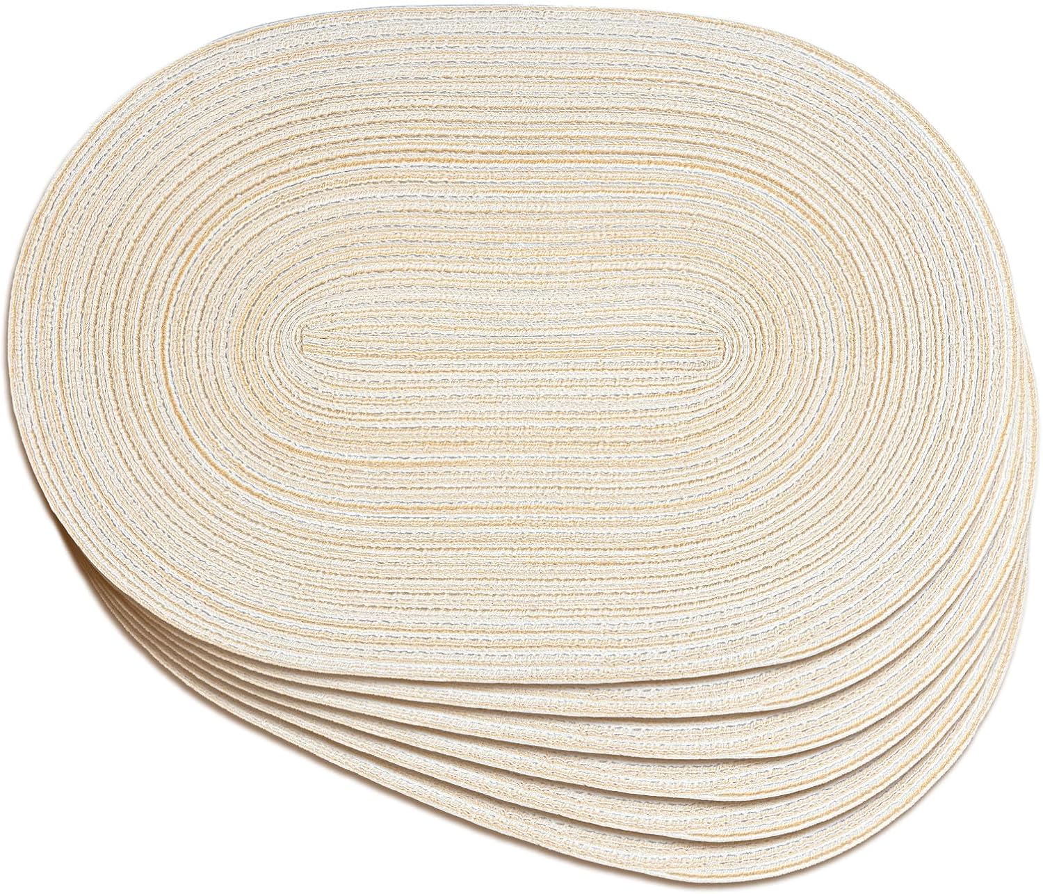 Oval Braided Placemats Set of 6 Woven 12x17.5 Inch Non Slip Washable Heat Resistant Place Mats Round Tablemats for Dining Kitchen Party Daily Table Decor Dinner Mats Beige, 6