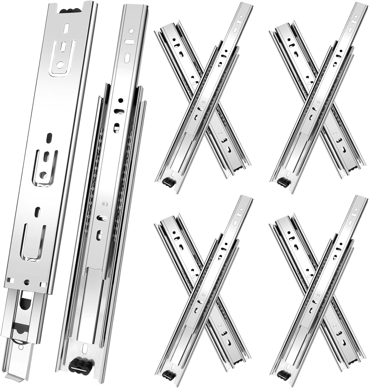 14 inch Drawer Slides 4 Pairs 8pcs 3 fold Full Extension Side Mount Cabinet Drawer Glides 14" Silver Cabinet Rails for Dresser, Cabinet, Kitchen,Trash Can, Wardrobe 100 LB Capacity