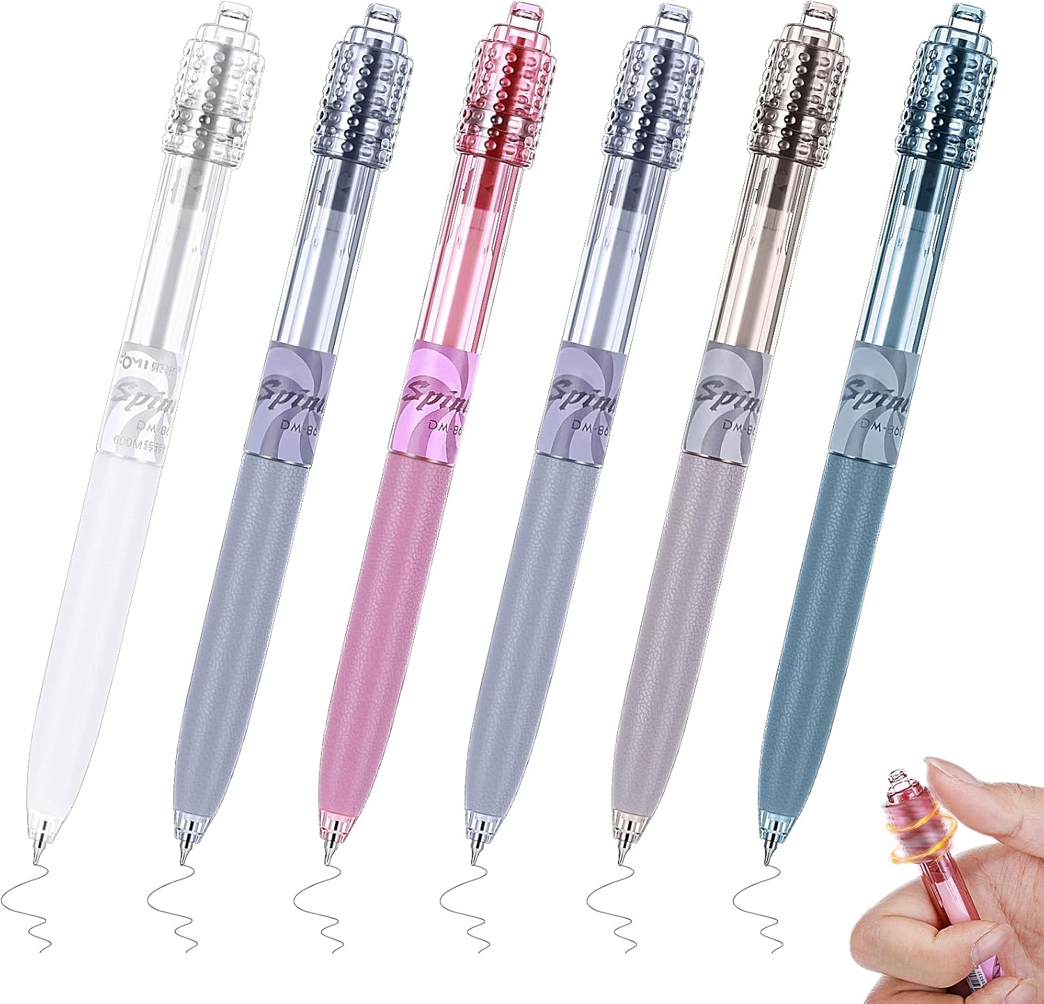 6 Pcs Fidget Spinner Pens for Adults Black Ink Gel Pens with Fidget Ball Stress Relief Pen Spinning Pen for Office Supplies Journaling Cylinder,Bright