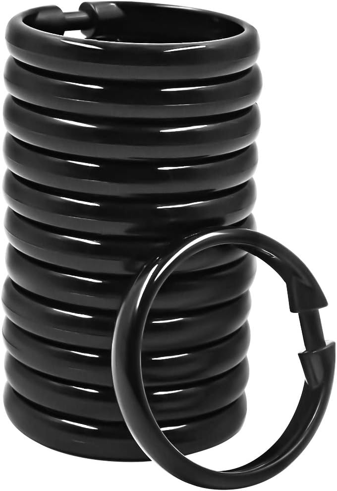 Shower Curtain Rings-12 Pack- Plastic Shower Curtain Hooks O-Shaped Rings Hook Glide Easily on Bathroom Shower Rod Black