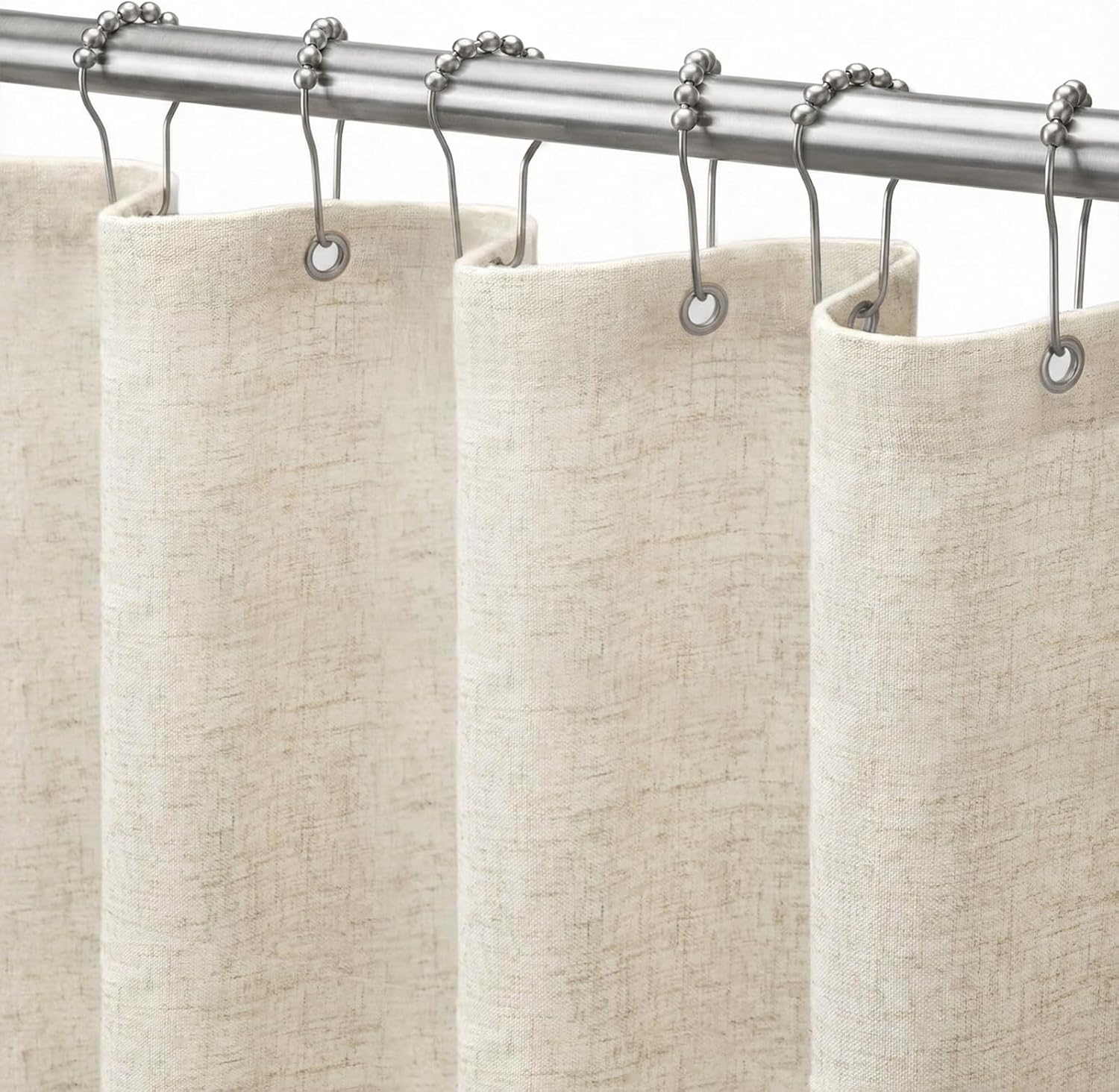 Linen Shower Curtain Fabric Boho Beige Shower Curtain Neutral Linen Shower Curtains for Bathroom Vintage Farmhouse Bathroom Decor 72x72 Inch