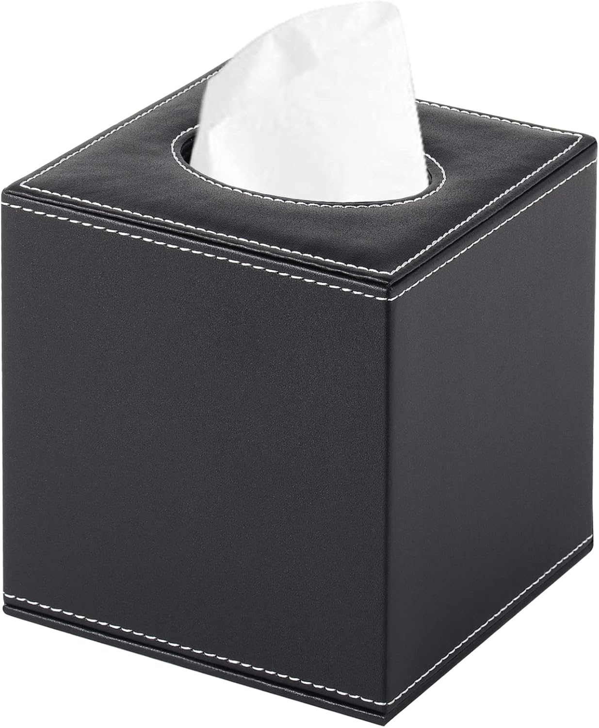 PU Leather Tissue Box Cover Square,Upgrade Large Size Napkin Holder Pumping Paper Case Dispenser,Facial Tissue Holder with Magnetic Bottom for Home Office Car Hotel Restaurant Black Black-1