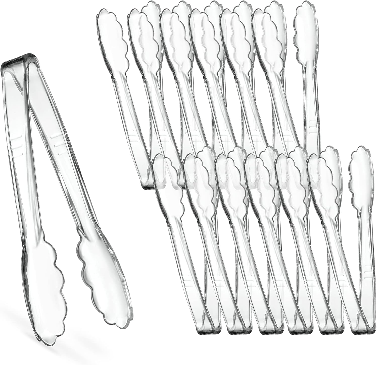 Clear Tongs 7.5'' Inches 7.5'' Serving Tongs Heavy Duty Reusable Kitchen and BBQ Clear Serving Tong for party's, Caterings, Events, Buffet, Weddings, And every Day use Pack of 12