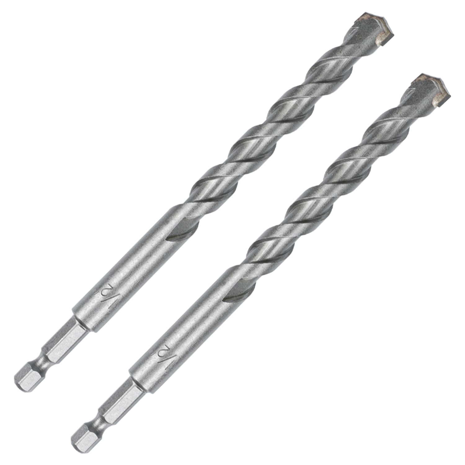 1/2 Inch Masonry Drill Bits 2 Pack - 6" Length Industrial Grade Carbide Tipped Easily Cuts Through Concrete, Cement, Block, Stone, & More!