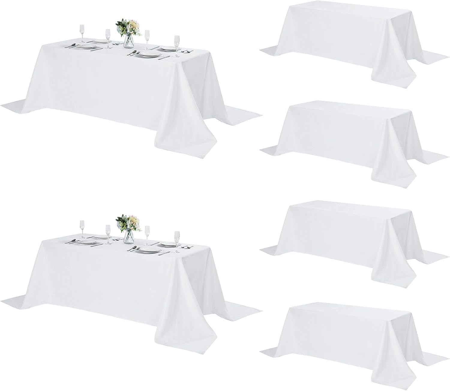 6 Pack Rectangle Tablecloth, 90x156 Inch, Stain Resistant and Wrinkle Polyester Table Cloth, Fabric Table Cover for Kitchen Dining, Wedding, Party, Holiday Dinner-White