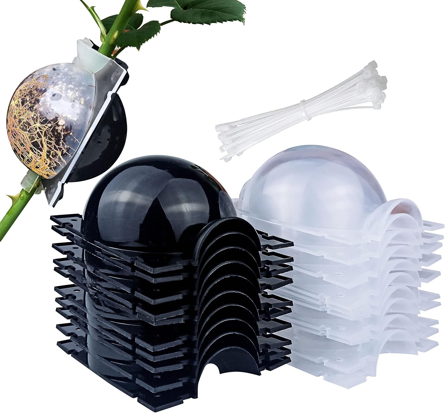 10 PCS Air Layering Propagation Kit with Zip Ties, Reusable Half Transparent Grafting Ball, Air Layering Pods Clear, Plant Rooting Grafting Box for Fast Propagation Plants Medium