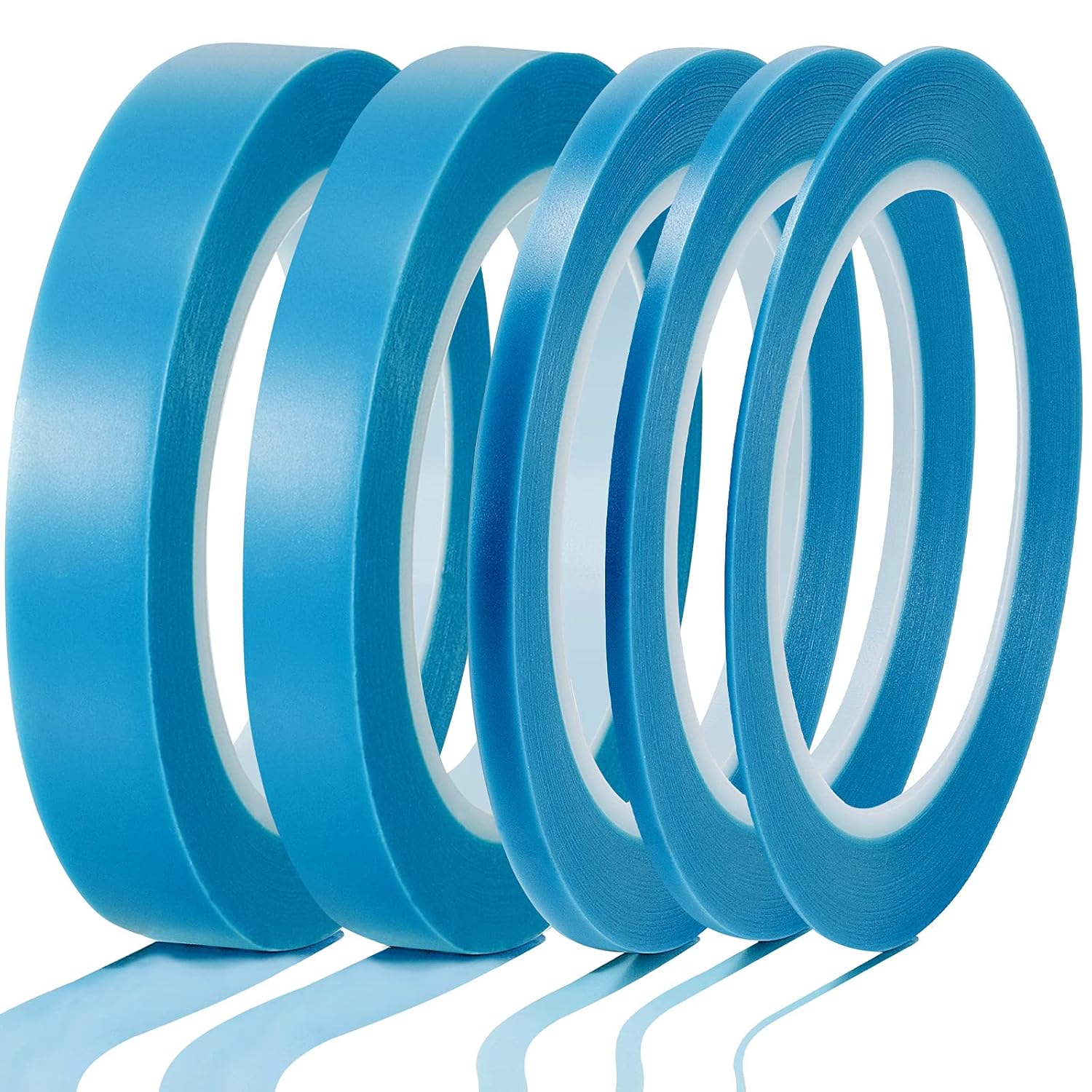 5 Rolls of Vinyl Tape Masking Tape Automotive Car Auto Paint for Curves, High Temperature Vinyl Low Tack 1/16 Inch, 1/8 Inch, 1/4 Inch, 1/2 Inch, 3/4 Inch, Blue