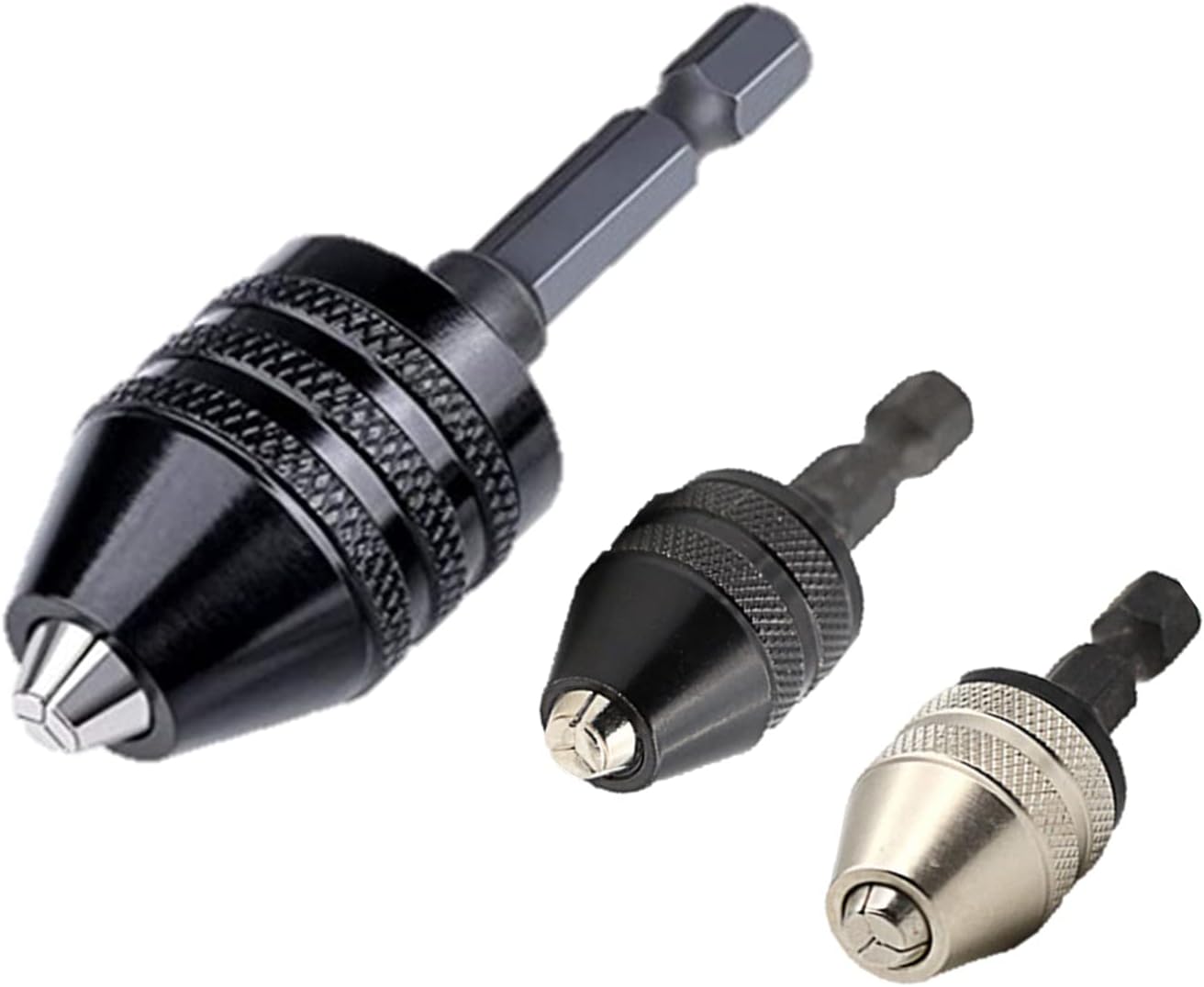 Drill Bit Adapter with 1/4 Hex Shank - 3Pcs Small Drill Chuck Extension for Impact Driver 0.6-8mm,0.3-3.6mmX2