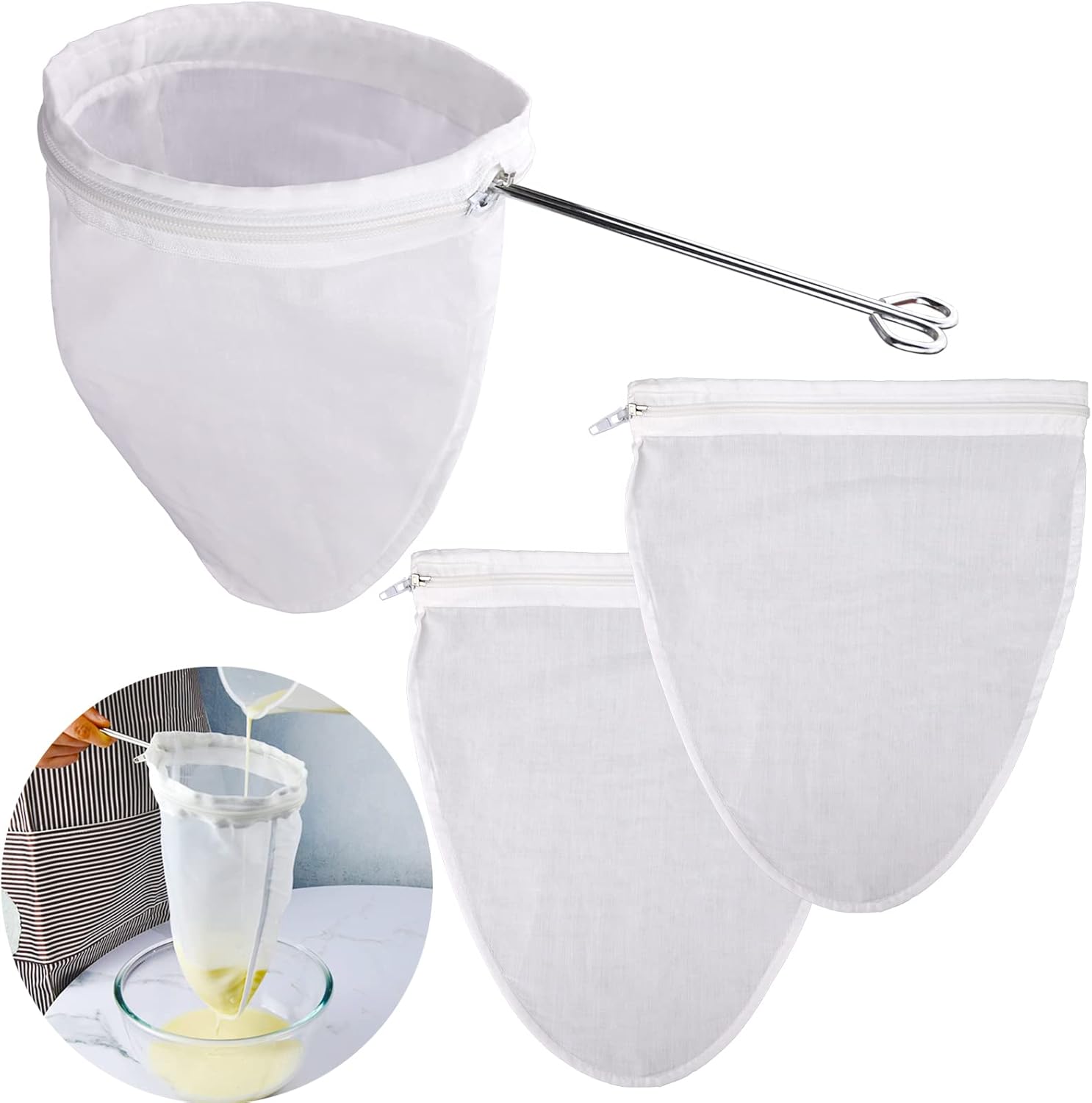 Ultra Fine Mesh Strainer Bags, Reusable Mesh Filter Bags with Stainless Steel Handle Frame for Filter NutMilk, Coffee, Milk, Butter, Juices and Fresh Cheese Small Size
