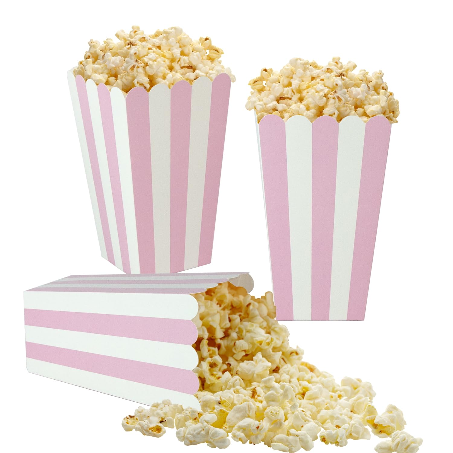 24 Pack Striped Popcorn Boxes - Carnival Parties Mini Paper Popcorn and Candy Containers, Party Supplies for Movie Nights Pink