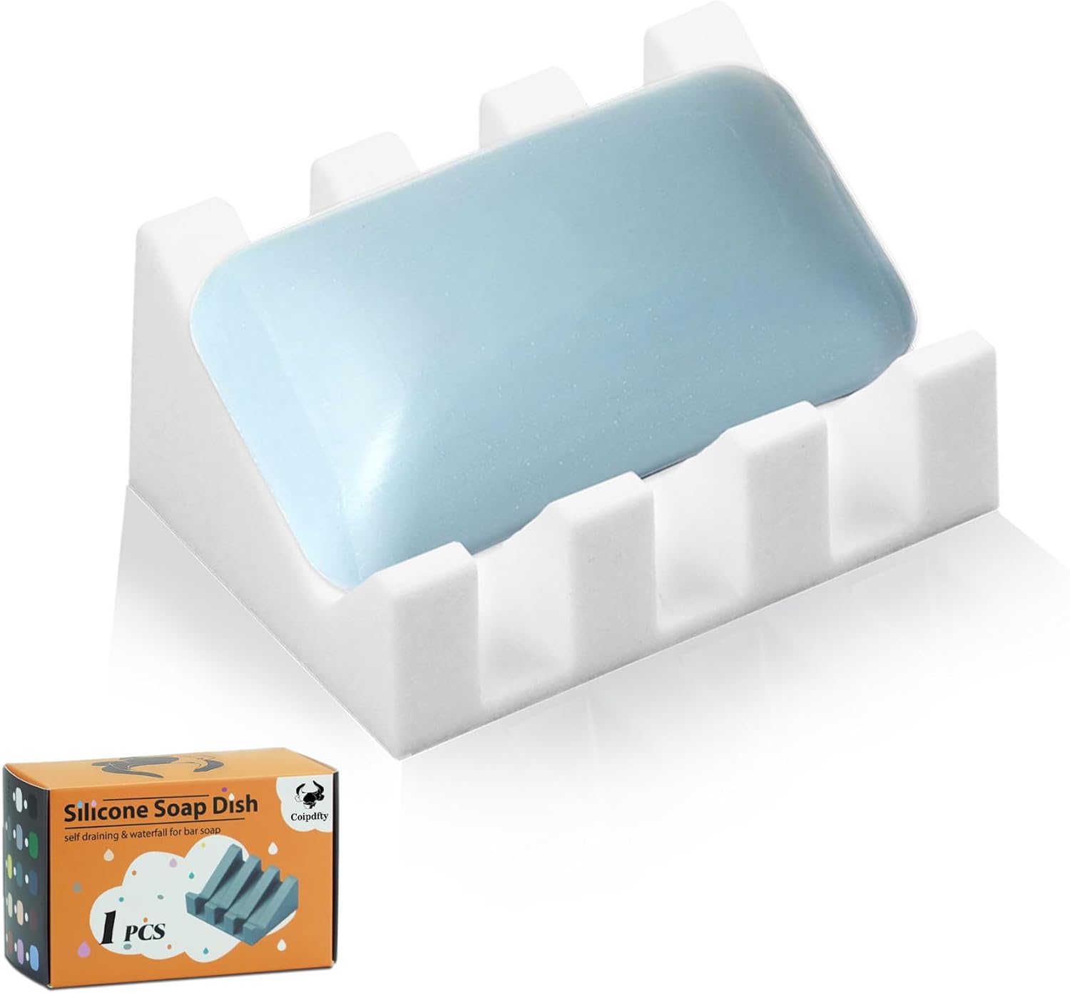 Self Draining Soap Dish Holder,Silicone Soap Dish,for Bathroom,Kitchen, Sponges,Can Extend Soap Life,Keep Soap Bars Dry and Easy Cleaning White,1-Pack