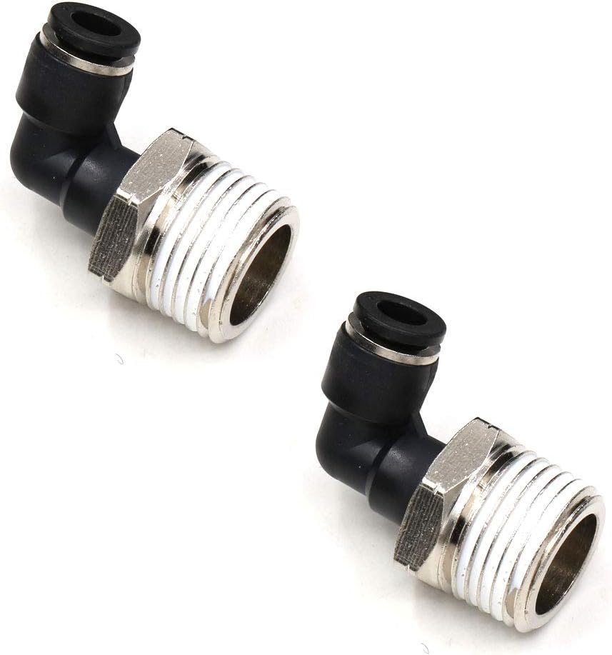 1/2 Npt Push to Connect Air Fitting 1/4 inch OD Tubing Elbow Air Line Quick Connect Fittings Male Threaded 90 Degree Push in Lock Fit Pneumatic Fittings Tube Connector 2Pack