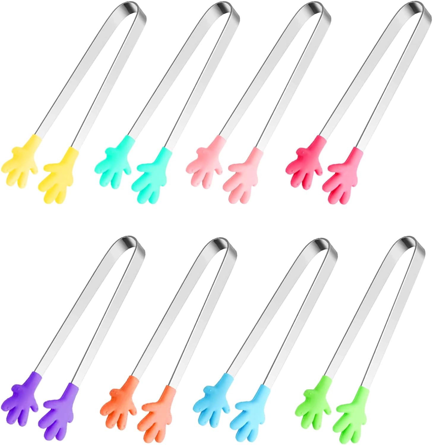 8PCS Silicone Mini Tongs, 5Inch Hand Shape Food Tongs, Colourful Small Kids Tongs for Serving Food, Ice Cube, fruits, Sugar, Barbecue by Palm sharp