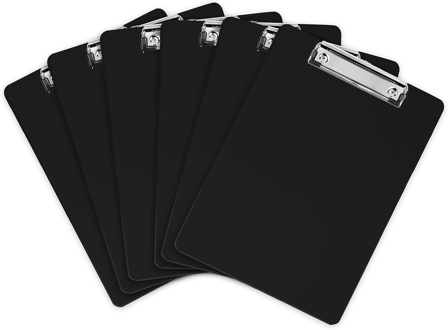 Black Plastic Clipboards Set of 6 Multipack - 12.5x9 Inch Clipboard Holds 100 Sheets, Low Profile | Colored Acrylic Clip Boards in Bulk for Kids & Professionals
