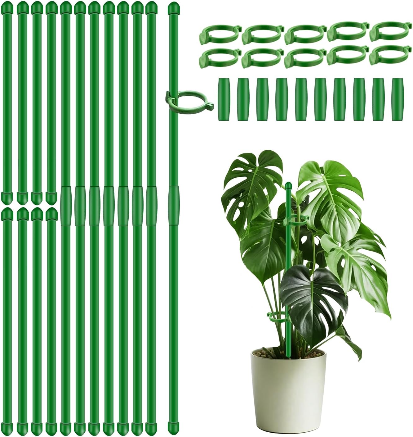 20Pcs Plant Support Stakes 17 inch Garden Orchid Sticks Extended to 3ft 4ft 5ft Plant Poles with Clips for Indoor Outdoor Potted Tomato Rose Amaryllis Vegetables Comes with 20 Ties