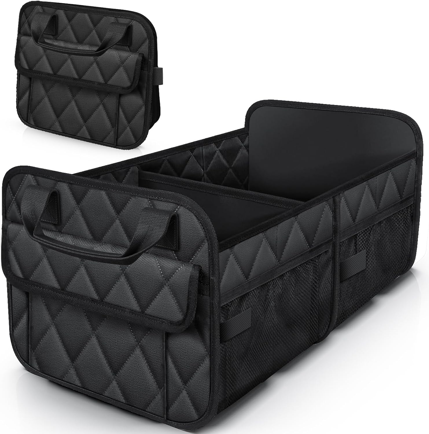Trunk Organizer for SUV – Foldable & Portable Car Organizers and Storage with 2 Compartments, Large Capacity Car Trunk Organizer Car Accessories for Truck Sedan, Black, 21.7" x 12.8" x 11.0"