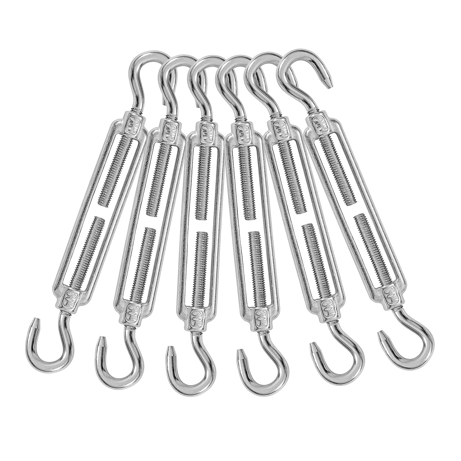 6PCS M6 Hook & Hook Turnbuckle 304 Stainless Steel Turnbuckle Wire Rope Tension Heavy Duty Turnbuckles for Cable Railing Wire Rope Hardware Kit M6, Hook & Hook