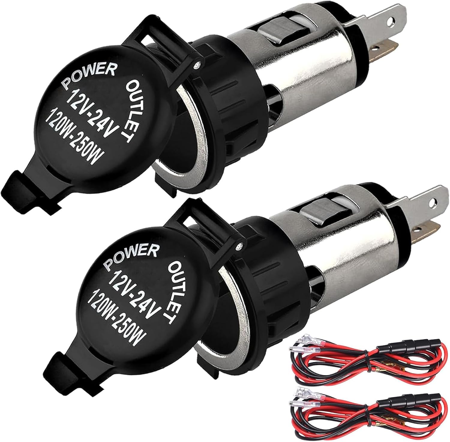 Cigarette Lighter Socket, DC 12V Car Cigarette Lighter,12 Volt Female Power Outlet Socket Replacement with Cover Wiring Harness Waterproof for Automotive Truck RV Boat 2 Pack