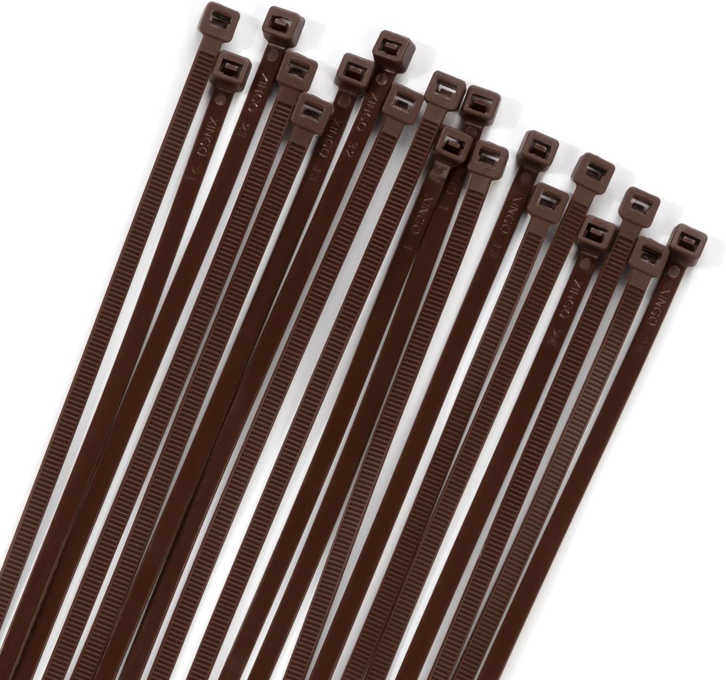 100PCS Cable Zip Ties Heavy Duty, Premium Nylon Plastic Wire Ties with 50 Pounds Tensile Strength, Self-Locking Black Nylon Zip Ties for Indoor and Outdoor 16 inch, Brown