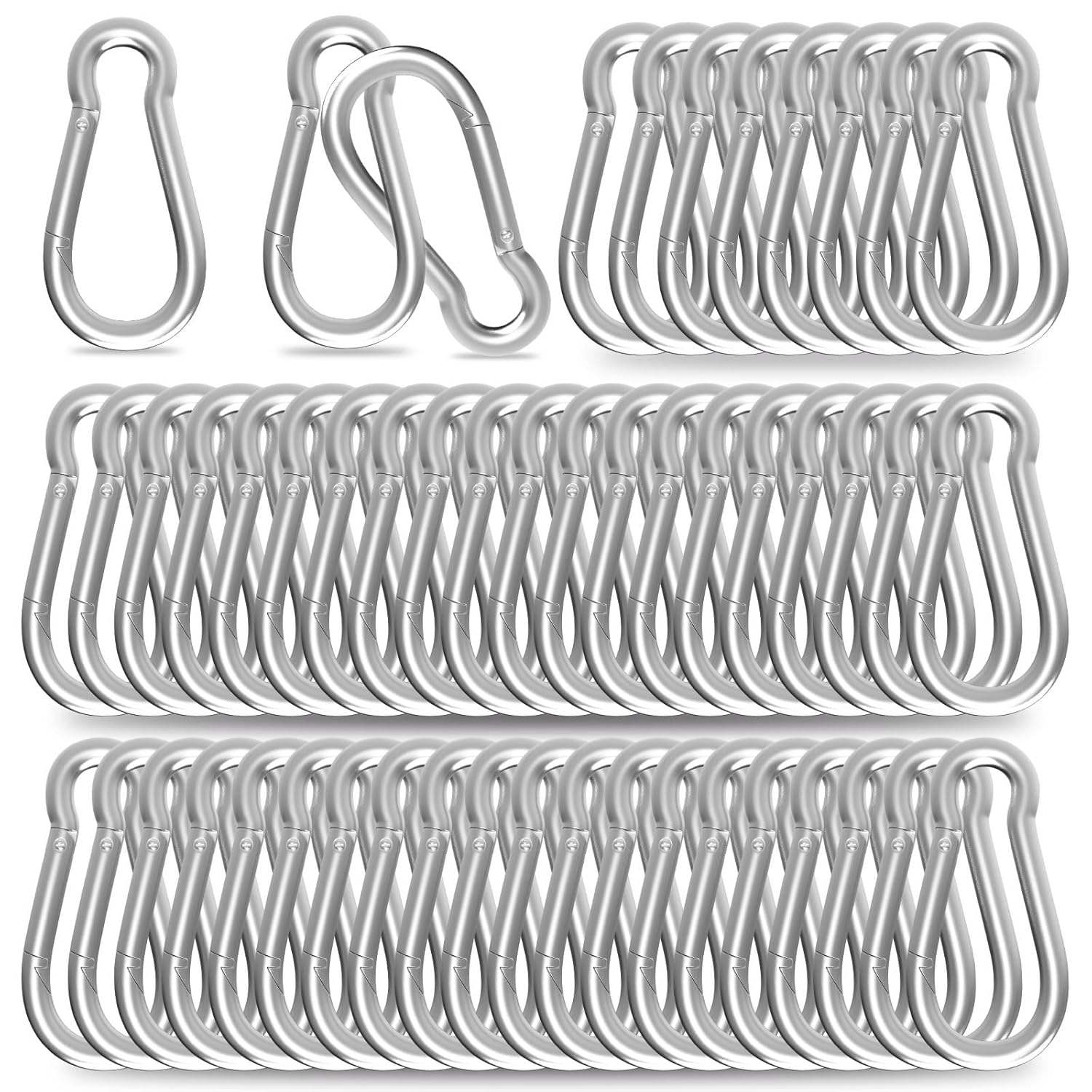 Carabiner, Heavy Duty Galvanized Steel Spring Snap Hook Carabiner Clips with 220LBS Holding Capacity, Ideal for Outdoor, Hammock, Swing and Travel M5 2Inch, 50PCS